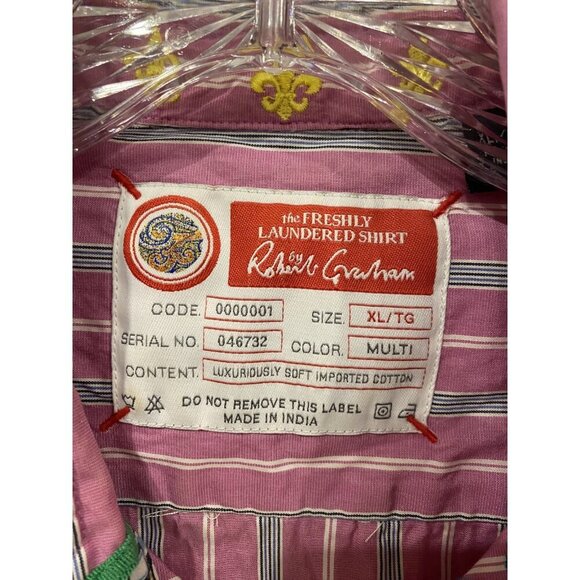 Robert Graham Shirt Mens XL Multi Stripe Button Up Blue Floral Embroidery - Picture 3 of 5